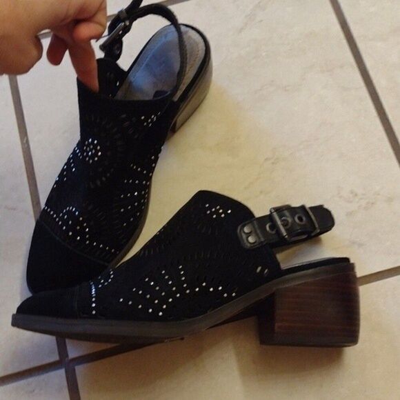 Anthropologie Latigo black suede bootie cutout sparkle Mauren block heel 6 - Picture 2 of 14